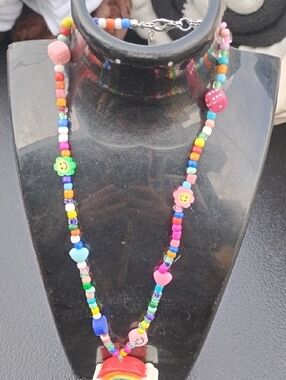 Colorful Beaded Rainbow Pendant Necklace